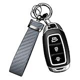 Turcee Carbon Fiber Car Keychain,Automotive Interior Accessories Keychains Leather Car Key Fob,Car Accessories Key Ring&Anti-Lost D-Ring(Premium Grey)