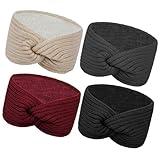 Warm Winter Headbands for Women Cable Crochet Turban Ear Warmer Headband Gifts with Plush, Kont Multicolour 1(4 Pack)