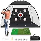 Zensouds Golf Net, 10x7FT with Golf Practice Mat, Hitting Aid Nets for Backyard Driving Chipping Training Swing with Target Outdoor or Indoor– Gifts for Men/Dad/Him