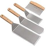 Stainless Steel Metal Spatula Set - Teppaniyaki Spatulas - Griddle Scraper Flat Spatula Pancake Flipper Hamburger Turner - Metal Utensil great for BBQ Grill Flat Top Cast Iron Griddle Accessories