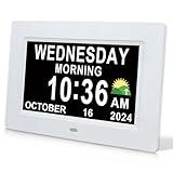 SSINI Digital Calendar Dementia Alarm Clock with Day and Date for Elderly - 15 Alarms 5 Colors Display Digital Clock Large Display Alzheimers Large Digital Clock for Seniors (7in White)