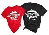Couples Adventure Buddies T-Shirt, Matching Mountain Outfit for Women, Hiking Camping Tees, Vacation Camper Shirt, Forest Casual Print Short Sleeve Tops, Travel Clothes
