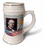 3dRose Franklin D March with Picture Roosevelt 32nd President of The United States Mug, 18oz (STN_156861_1), 22oz Stein, White