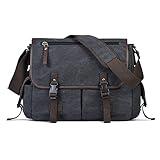 Vintage Canvas 15.6 inch Laptop Messenger Bag for Men Women, College Computer Satchel Shoulder Bag Travel Work Office Briefcases (Black)