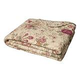 Greenland Home Antique Rose - Classic Traditional Floral - 100% Cotton Quilted Throw Blanket, 50 x 60 inches, Ecru