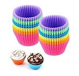 Reusable Silicone Cupcake Baking Cups 24 Pack, 2.75 inch Cups, & Non-stick Muffin Liners for Party Halloween Christmas,6 Rainbow Colors (Pack of 24,Multicolor)