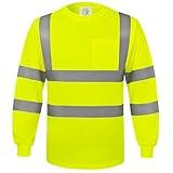 wefeyuv Safety Shirt Long Sleeve High Visibility Reflective Breathable T Shirt for Work Warehouse Construction Class 3 Yellow 2XL