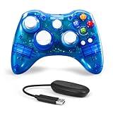 PAWHITS Wireless Controller Compatible for 360 Double Motor Vibration Wireless Gamepad Gaming Joypad Connected with A Receiver Transparent Blue