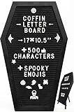 Coffin Letter Board Black With Spooky and All Seasons Emojis +500 Characters, and Wooden Stand - 17x10.5 Inches - Halloween Decorations Gothic Decor Spooky Gifts