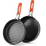 Odoland 2pcs Camping Frying Pans Nonstick for Camping Cooking Portable Camp Cookware 7.4" & 8.4" Camping Skillet with Mesh Bag for Backpacking Outdoor Camping Hiking and Picnic