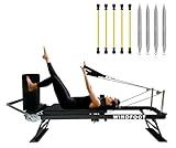 WINDFOOT Pilates Reformer Machine Equipment with 4X22LB Springs & 5X11LB Cords for Home Workout, Foldable Pilates Equipment with Jump Board for All Level Users (Black)