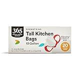 365 by Whole Foods Market, Flextra Strength Drawstring Tall Kitchen Trash Bags, 13 Gallon, 20 Count