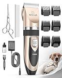 oneisall Dog Clipper Low Noise, Dog Grooming Kit with Rechargeable, Dog Shaver Cordless Electric Quiet Hair Clipper Set for Dog Cats Pets（Gold）