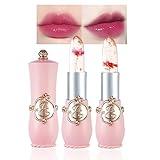 BINGBRUSH 2Pcs Color Changing Lipstick,Pink Crystal Flower Jelly PH Mood Long Lasting Labiales Lip Care Moisturizer Lip Balm Korean Magic Lip Gloss Makeup Lipstick Set for Women