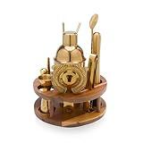 PICNIC TIME Carousel 13-Piece Bar Tool Set, Cocktail Shaker Set, Mixology Bartender Kit with Lazy Susan Stand, (Acacia Wood and Gold)