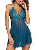 Avidlove Lingerie for Women Lace Babydoll Halter Chemise V Neck Nightgown Sexy Sleepwear Nightdress