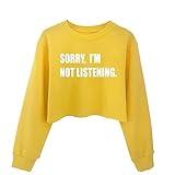 G-Amber Girls Long Sleeve Sweatshirts Kids Crop Print Funny Letters Fashion Pullover Tops Yellow