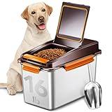 Newget Dog Food Storage Container Stainless Steel with Scoop, 16lb/7.4kg Airtight Pet Metal Food Storage Bin, Cat Food Container for Dry Dog Food, Cat Food, Bird Seed, Keep Food Fresh, Brown