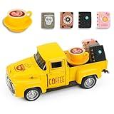 FBAWCJ Vintage Yellow Coffee Bar Metal Truck,Mini Truck Decor with Books and Coffee Signs for Coffee Station,Farmhouse Decor,Tiered Tray Table Decor,Home Kitchen Decoration (Coffee-Yellow)