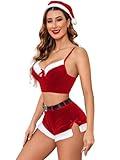 Avidlove Womens Sexy Santa Costume Lingerie Set Velvet Bra and Panty Christmas Set Red XXL