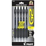 Pilot G2 Premium Gel Roller Pens 0.7, Fine Point Smooth Writing Pens Black, Pack of 5