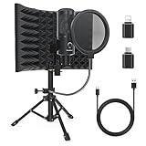 SwaykTech Studio Recording Microphone Isolation Shield with Pop Filter and Metal Tripod Stand, Studio Mic to PC Laptop Smartphone, Music Microphone for Recording Singing Podcasting