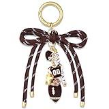 XOCARTIGE Football Bag Charms Keychains Nylon Rope Bow Game Day Purse Charms Football Mom Essentials Gears Cheer Mom Bag Accessories Fall Sports Must Haves Gifts (Burgundy White)