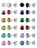 12 Pairs Silver Earrings Surgical Steel Earrings Women's Earrings Hypoallergenic Earrings Set Men's Earrings 12 Colors CubicZirconia Studs Earrings