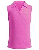 SANTINY Girls' Sleeveless Golf Shirt V-Neck Quick Dry Tennis Tank Tops Golf Clothes Collared Polo Shirts for Girl(Rose_L)