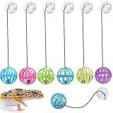 6 Pack Bearded Dragon Toy Bell Balls, Reptile Lizard Toy Ball with Suction Cup and Rope for Bearded Dragon, Lizard, Gecko, Small Pet Animals