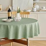 Decorelia Faux Linen Round Tablecloths 60 inch, Waterproof Decorative Washable Texture Rustic Circle Table Cloth Cover for Dining Kitchen Party Farmhouse Outdoor(60 Inch,Round (2-4 Seats),Sage Green)
