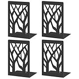 VFINE Bookends 4 Pieces, Modern Metal Bookends for Shelves, Black Tree Book Ends for Books, Decorative Book Organizer for Desk, Non-Skid Shelve Bookends for Home Office