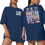 Mental Health Matters Shirt Women Be Kind to Your Mind Letter Print Tshirt Inspirational Tee Graphic Short Sleeve Top Blue