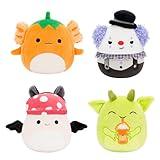 Squishmallows Original 5-Inch Halloween 4-Pack – Gabin Pumpkin Axolotl, Fitzy Goblin Holding Latte, Malcolm Bat Mushroom, Ms. K Purple Clown – Official Jazwares Plush (Little)