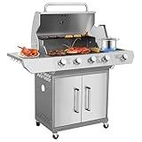 Hykolity 4 Burner Propane Gas Grill, Stainless Steel Gas Grill with Built-in thermometer & Side Burner,Ideal BBQ Grill for Outdoor Cooking and Patio Backyard，60,000BTU