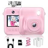 Kids Camera Instant Print, 48MP Selfie Digital Camera for Kids Christmas Birthday Gifts, 1080P Instant Print Cameras with Print Paper, 32GB Card, Toddle Toy for 4 5 6 7 8 9 Year Old Boys Girls-Pink