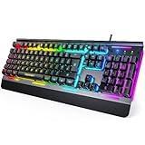 TECKNET RGB Gaming Keyboard, 105 Keys, All-Metal Panel, 15-Zone RGB Illumination, Silent Keyboard with Wrist Rest, 25 Anti-ghosting Keys, IP32 Water Resistance, USB Wired Keyboard for PC, Mac, Laptop