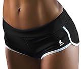 Kipro Women's Active Fitness Sports Yoga Booty Running Gym Workout Shorts, Black/White, Medium