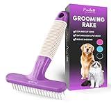 POODLIE Poodle Pet Dog Grooming Rake| Dematting Tool with Stainless Steel Shedding Comb for Pets | 2 Rows of Pins Gently Remove Loose or Tangled Hair from Undercoat | Purple Handle