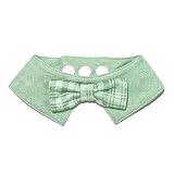 FURALETTE Dog Bandana with Plaid Bow Tie, Soft and Durable Polyester Pet Scarf, 7 Sizes for Cats and Dogs, Adjustable Triple-Snap Closure (Green, Large)