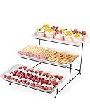 Delling Large 3 Tier Serving Tray Set, 16 Inch Porcelain Tiered Serving Trays Platters with Collapsible Serving Stand, Suitable for Dessert Table Display Set, Serving Dishes for Entertaining
