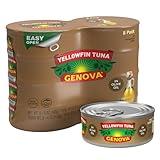 Genova Premium Yellowfin Tuna in Olive Oil, 5 Ounce Cans (Pack of 8), Wild Caught Canned Tuna, Solid Light