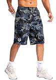 Men's Basketball Shorts with Zipper Pockets Lightweight Quick Dry 11" Long Shorts for Men Athletic Gym(Blue Camo,XL)