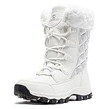 HOBIBEAR Women's Winter Snow Boots Waterproof Lightweight Warm Faux Fur Lined Mid-Calf Booties（White Size 8 Women