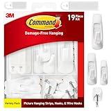 Command Variety Pack, Including 10 Pairs of Picture Hanging Strips, 6 Wire Hooks and 8 Utility Hooks for Hanging Christmas Decorations, Damage Free Hanging Up to 19 Items with Command Strips, 1 Kit