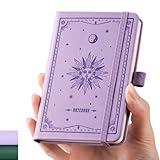 EMSHOI A6 Pocket Notebook for Women Men - 3.7x5.7 Mini Lined Journal, 100GSM Thick 160 Numbered Pages Memo Notepad, Leather Hardcover Small Notebook for Work School Travel Writing - Light Purple