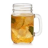 Libbey County Fair Set of 12 Mason Drinking Jars with Handles, Classic 16.5 oz Glass Mason Jar Mugs w/ Top, Drinking Glass Jar for Cocktail, and More