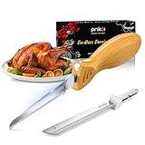 Prikoi Cordless Electric Knife, Carving Knife Set, Easy-Slice Serrated Edge Blades for Meat, Turkey, Bread, Fillet, DIY, Ergonomic Handle + 2 Blades (New Upgrade)