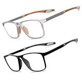 JixGien 2 Pack Reading Glasses for Men，Sports Style Blue Light Blocking Readers with Anti Glare Filter Lightweight Eyeglasses(Black&Grey,2.75)