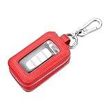 BELOMI Car Key Fob Case, Genuine Leather Remote Keychain Bag with Lanyard and Zipper Closure, Key Protection Cover for Men Women (Red)